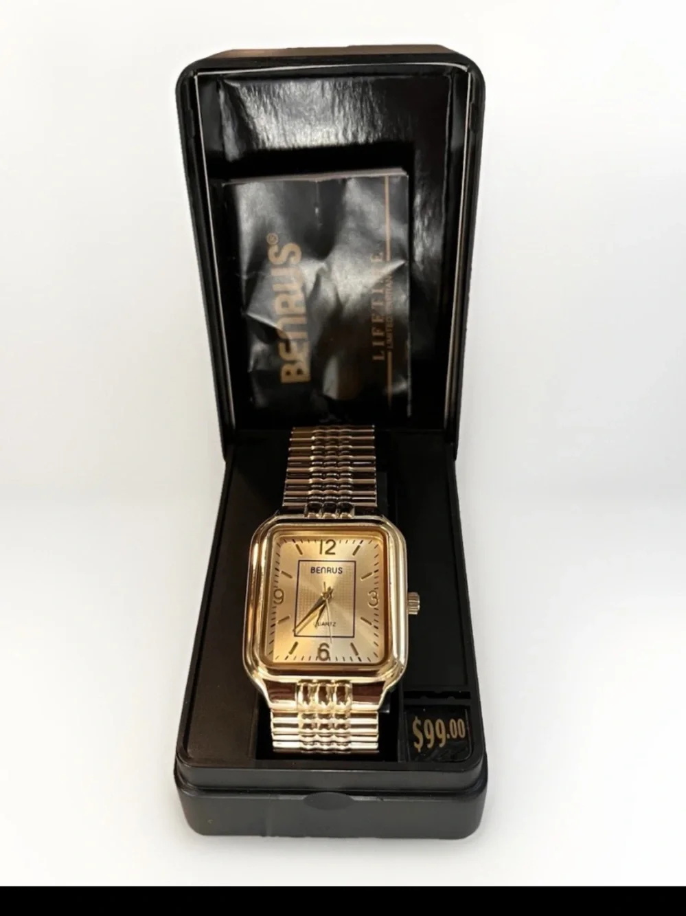 VTG Benrus Men Watch Quartz NOS Case/Papers Gold-tone Dial BN201M NIB Stretch